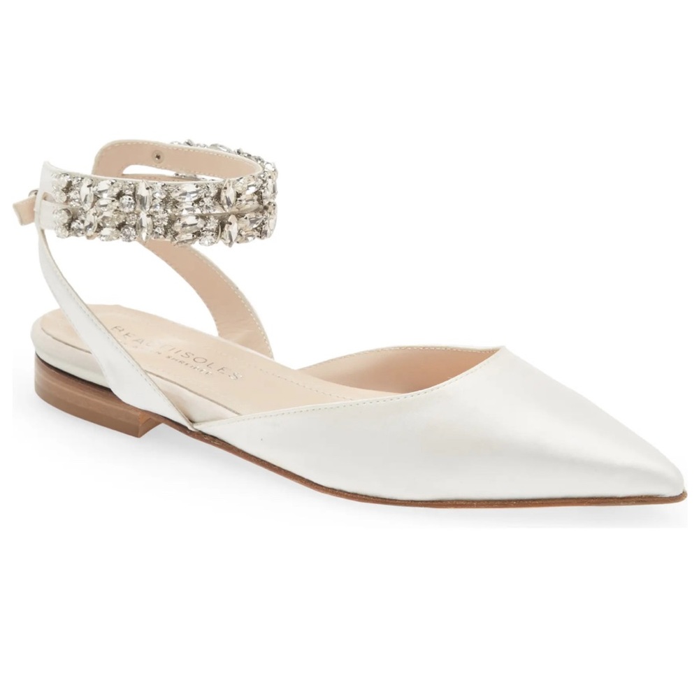 Beautiisoles Cathy Flats White - jeweled ankle strap wedding shoes